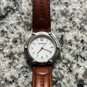 Wenger By Victorianox Brown Leather Strap Watch with Silver Accents